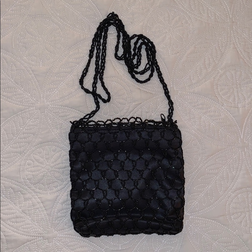 Black crossbody formal bag with beading